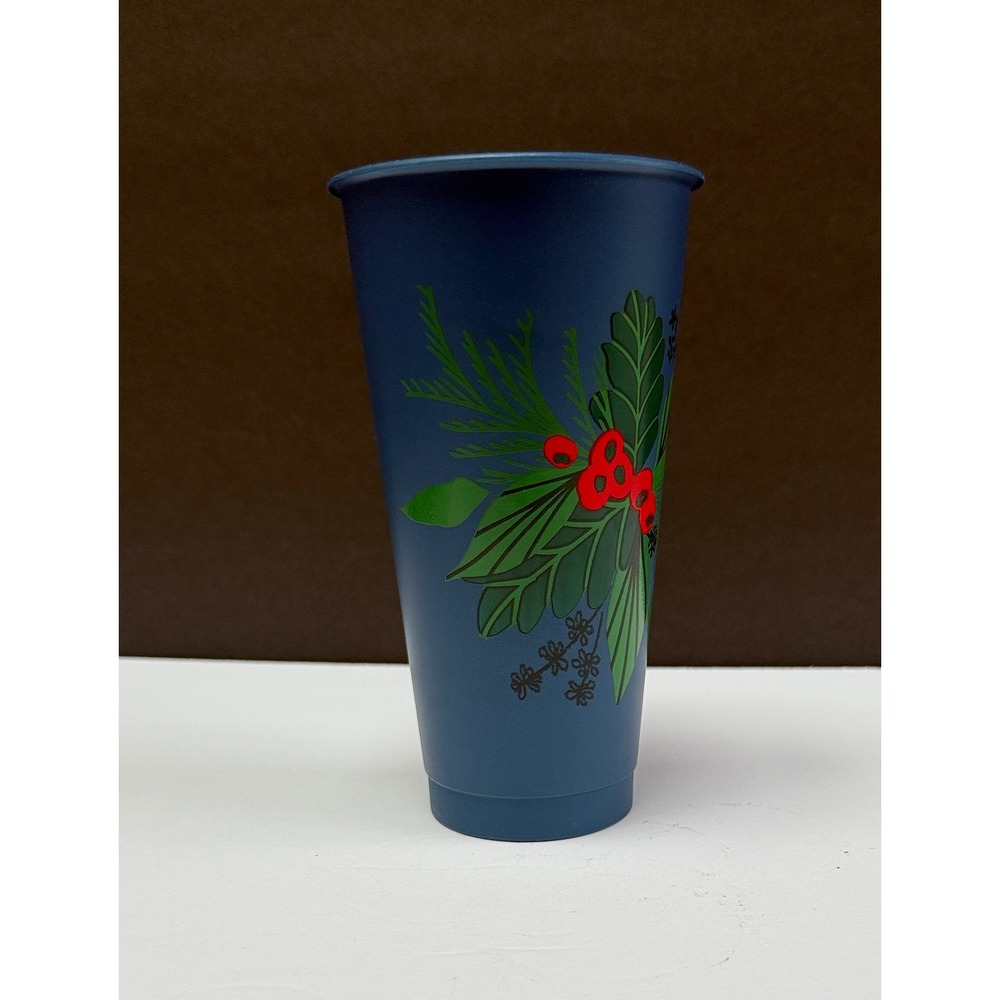 Starbucks 2020 Holiday‎ Reusable Cold Cup 24oz Venti Teal Berry Floral No Lid